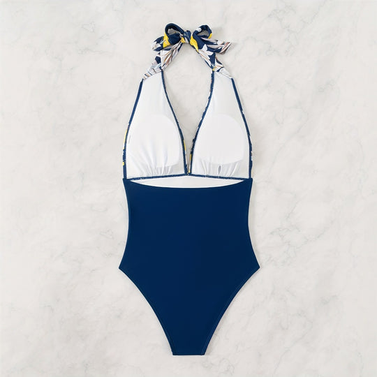 Damen Einteiliger Badeanzug mit floralem Design und Langen Bindebändern EB
