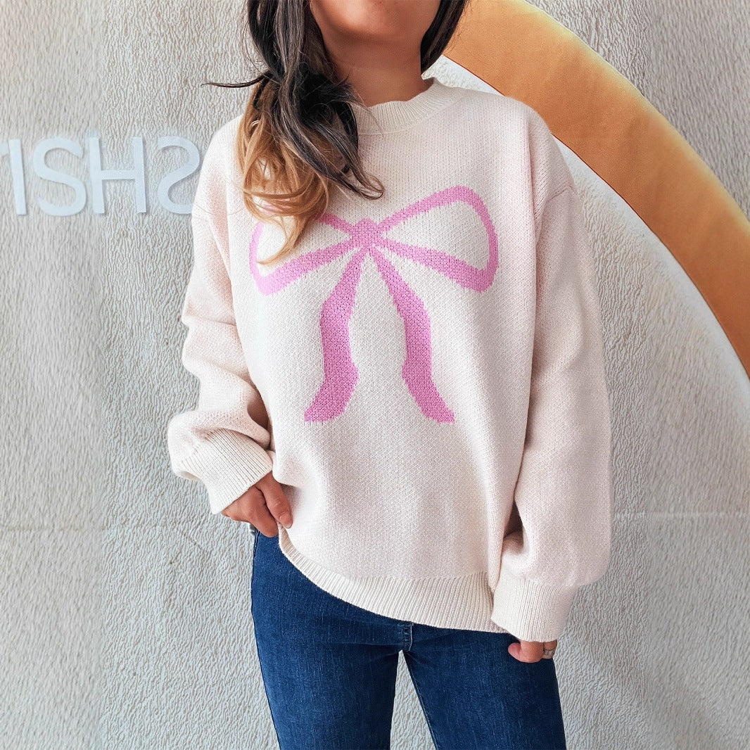 Damen kuscheliger Pullover mit verspieltem Schleifenmuster EB