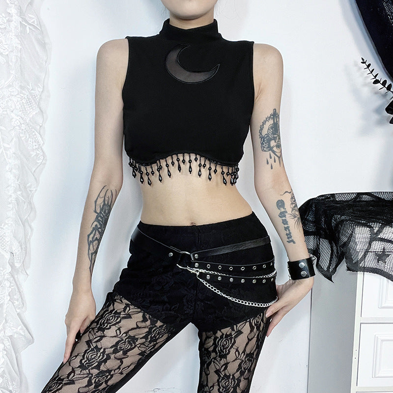 Damen elegantes Crop-Top mit Perlenverzierungen EB