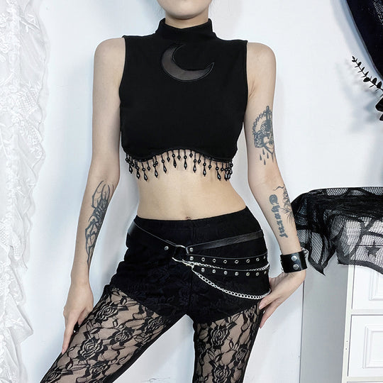 Damen elegantes Crop-Top mit Perlenverzierungen EB