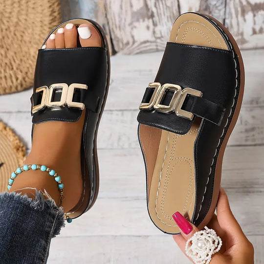 Damen elegante Riemchen-Sandalen mit modischer Schnallenverzierung EB
