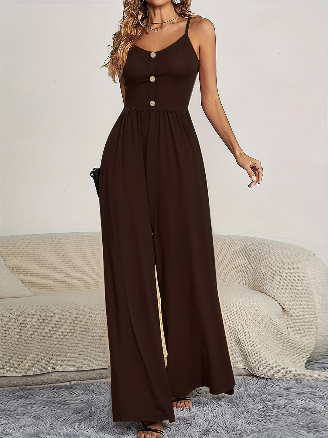 Damen Jumpsuit mit knöpfbarem Oberteil und weitem Bein EB
