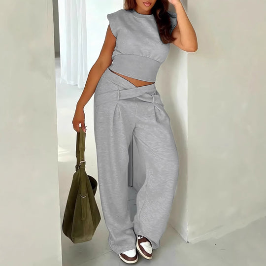 Damen Bequeme Palazzo-Hose mit dekorativem Bindeband und lässigem Schnitt EB