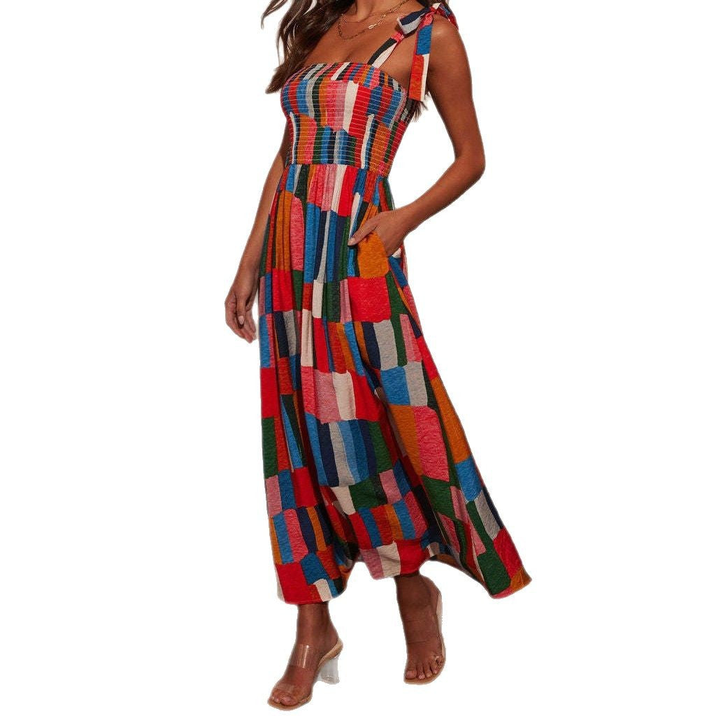 Damen Maxi-Kleid mit buntem Mosaik-Design EB