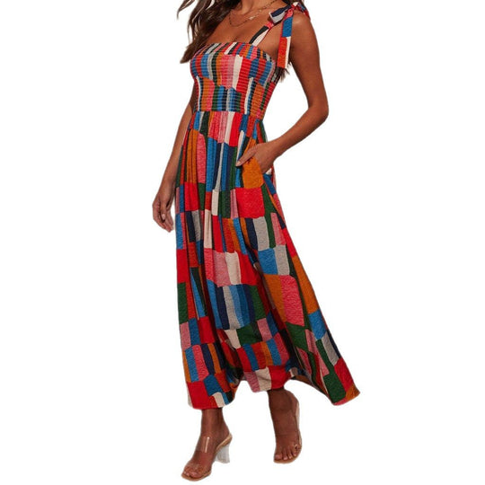 Damen Maxi-Kleid mit buntem Mosaik-Design EB