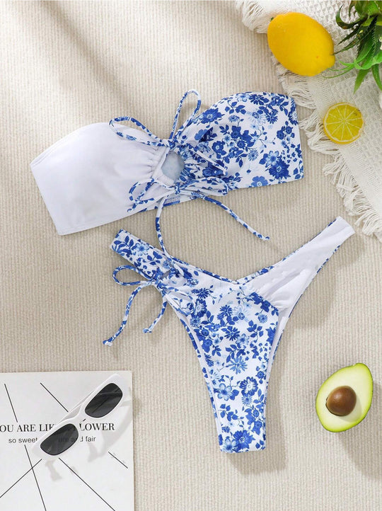 Damen Bandeau-Bikini Set mit floralem Design EB
