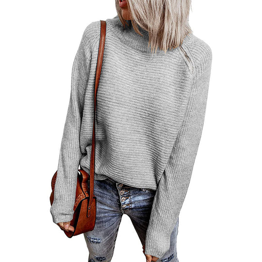 Damen trendiger oversize Pullover mit stylischem Stehkragen und angeschnittenen Ärmeln EB