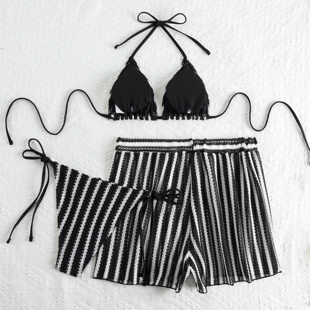 Damen Bikini-Set mit Rüschendetails und hoch taillierten Shorts EB