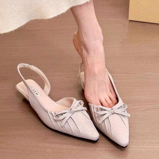 Damen elegante Sling-Ballerinas mit dekorativen Schleifen und flachem Absatz EB