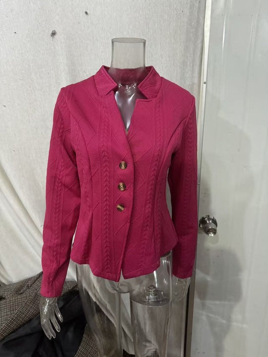 Damen nan strukturierter Blazer mit Zopfmuster und Stehkragen EB