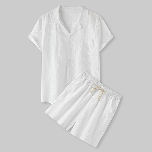 Damen Kurzarm-Pyjama-Set aus leichtem Baumwollmaterial mit praktischer Knopfleiste und elastischem Bund EB