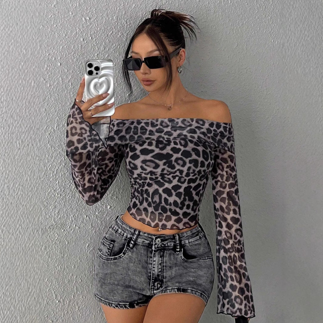 Damen Off-Shoulder Top mit Leopardenmuster EB