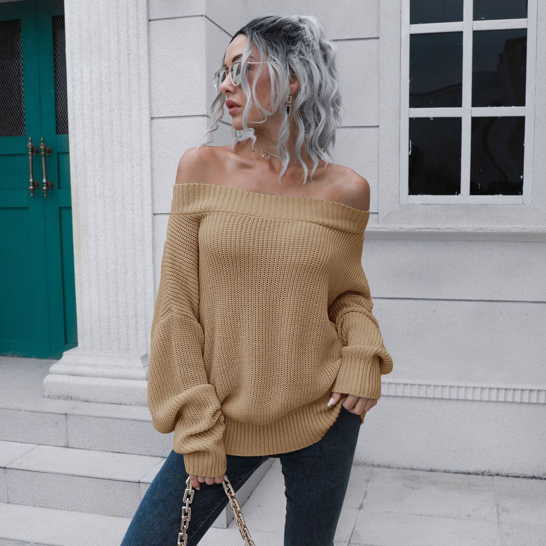 Damen Off-Shoulder Strickpullover mit lässigem Schnitt und voluminösen Ärmeln EB
