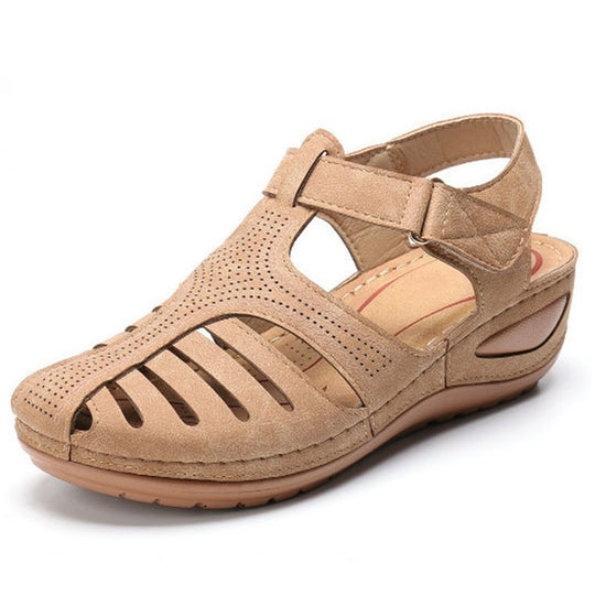 Damen Bequeme orthopädische Sandalette mit geschlossener Zehenpartie und verstellbarem Klettverschluss EB