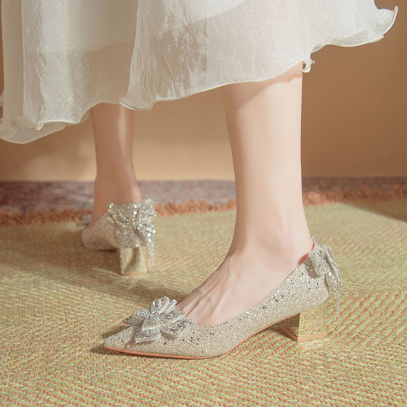 Damen elegante und funkelnde Pumps mit dekorativen Schleifen EB