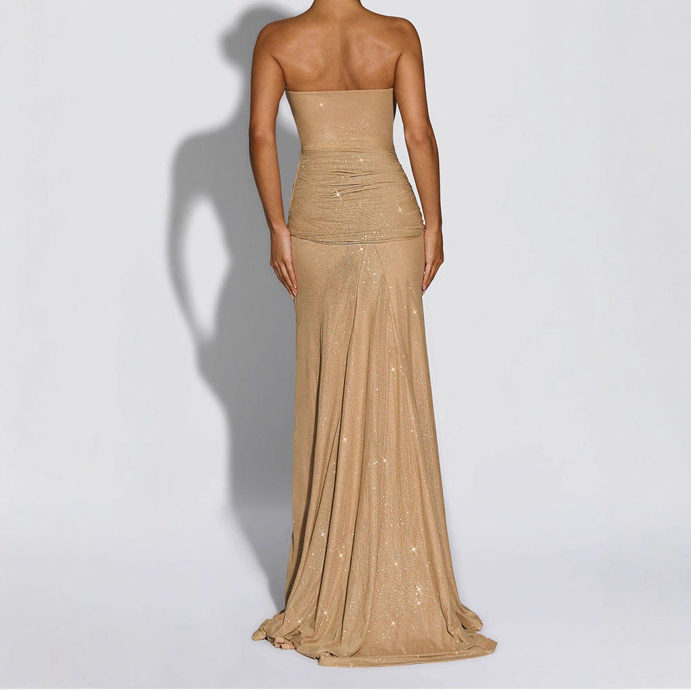 Damen Glamouröses Abendkleid mit schimmerndem Obermaterial EB