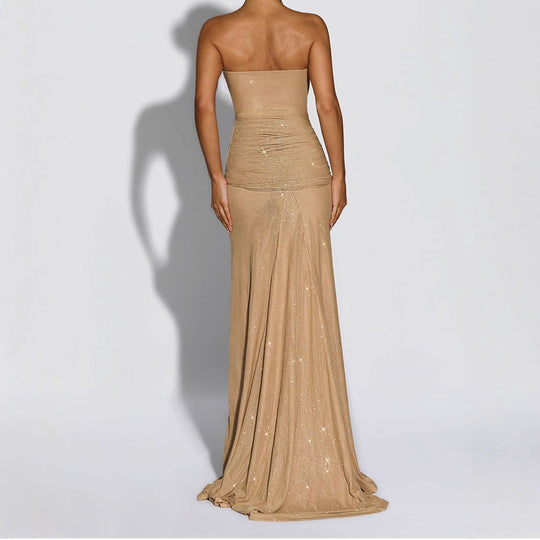 Damen Glamouröses Abendkleid mit schimmerndem Obermaterial EB