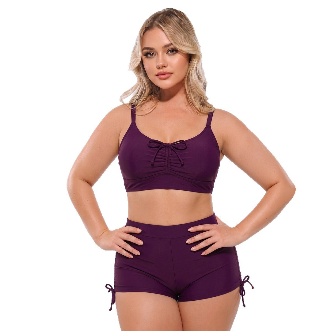 Damen Hoch geschnittenes Tankini-Set mit verstellbaren Trägern und Raffung EB