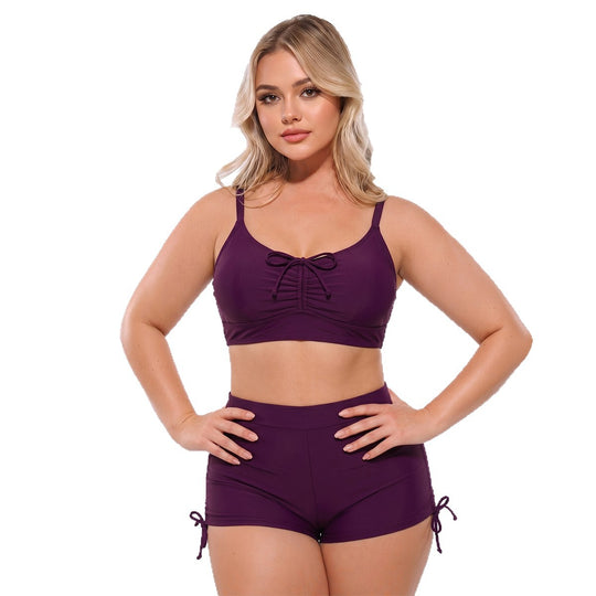 Damen Hoch geschnittenes Tankini-Set mit verstellbaren Trägern und Raffung EB