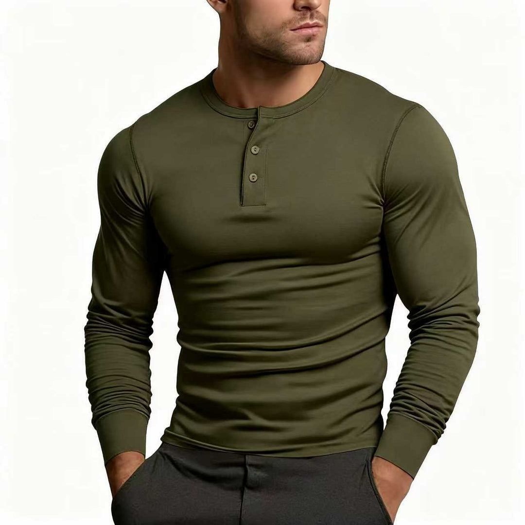 Herren Langarm-Henley-Shirt mit klassischem Knopfdetail und körpernaher Passform EB
