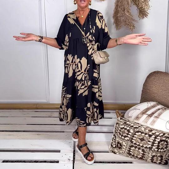 Damen Maxikleid mit floralem Design und fließendem Schnitt Heidi-Mode