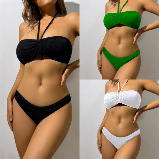 Damen Bandeau-Bikini mit elastischen Trägern und raffiniertem Wickeldetail EB