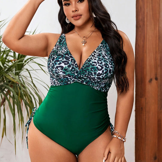 Damen Einteiler Badeanzug mit tierischem Muster und figurformendem Schnitt EB