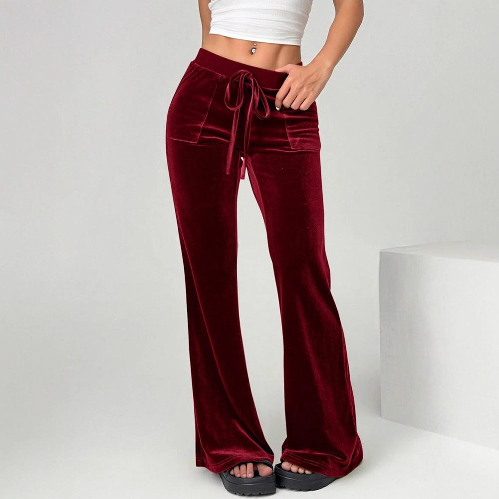 Damen Velours Freizeithose mit elastischem Bund und Taschen EB