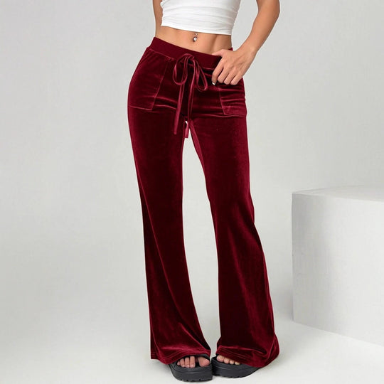 Damen Velours Freizeithose mit elastischem Bund und Taschen EB