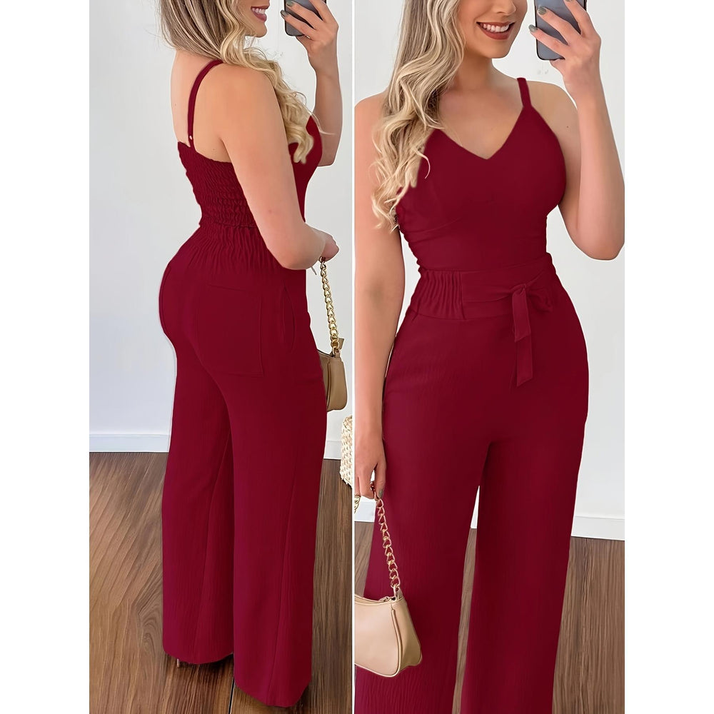 Damen Jumpsuit mit breiten Beinen und Schärpe EB