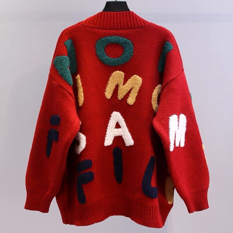 Damen Grobstrick-Cardigan mit kreativen Applikationen und großen Taschen EB