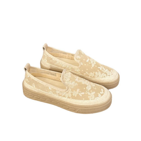 Damen Slip-On Sneakers mit floralem Stickdesign EB