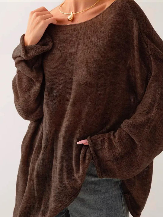 Damen luftiger Oversize-Strickpullover mit weitem Schnitt und transparentem Gewebe EB