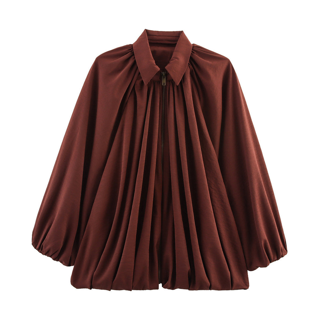 Damen leichte Satinjacke mit tiefem V-Ausschnitt und elastischen Bündchen EB