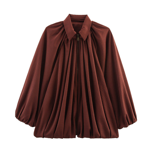 Damen leichte Satinjacke mit tiefem V-Ausschnitt und elastischen Bündchen EB