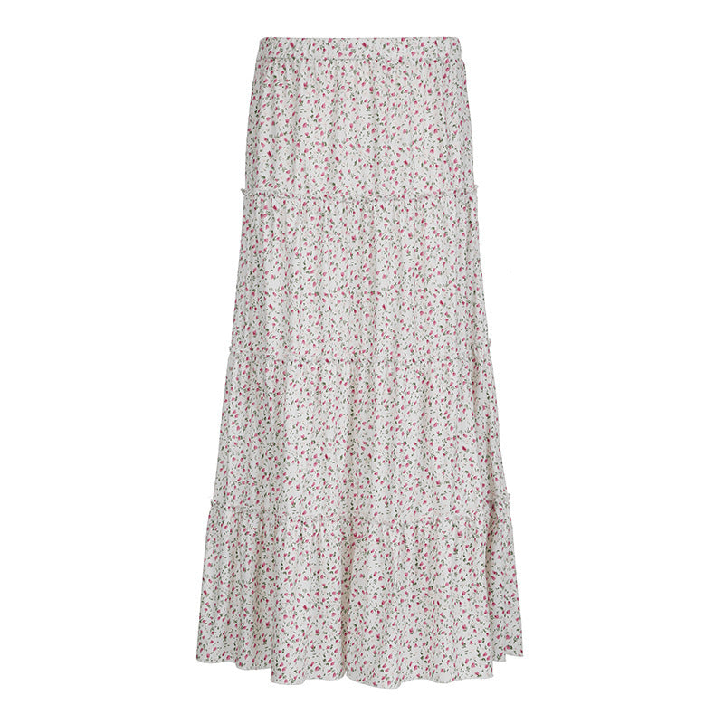 Damen Maxirock mit floralen Rüschendetails und elastischem Bund EB