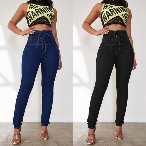 Damen Hochtaillierte Jeans mit Schnürdetails EB