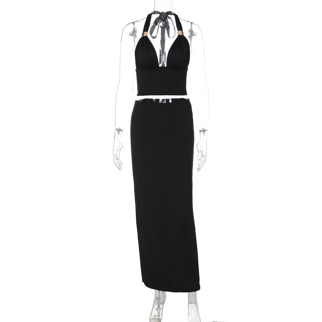 Damen Elegantes Zwei-Teiliges Set aus Crop-Top und Maxirock EB