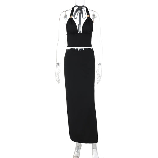 Damen Elegantes Zwei-Teiliges Set aus Crop-Top und Maxirock EB