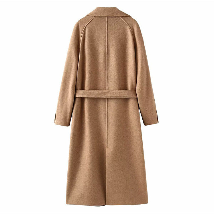 Damen modischer Oversized-Mantel mit Gürtel und Taschen EB