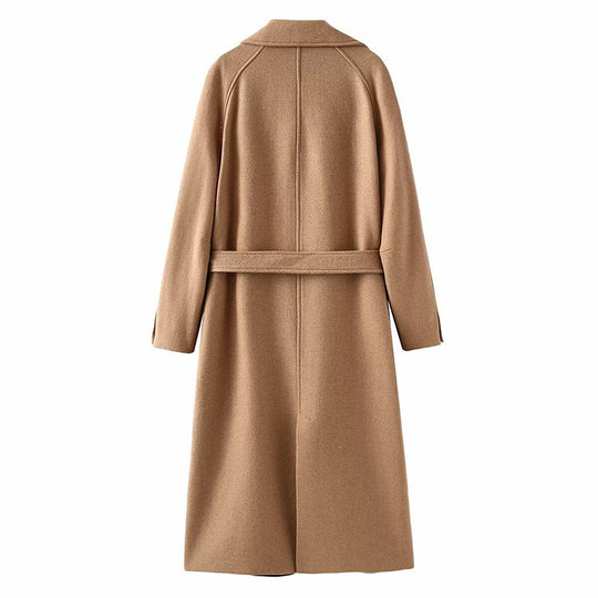 Damen modischer Oversized-Mantel mit Gürtel und Taschen EB