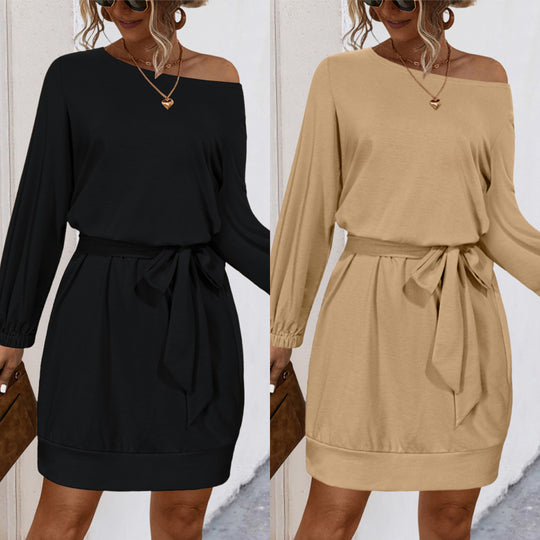 Damen lockeres Minikleid mit schickem Taillengürtel und lässigem Schnitt EB