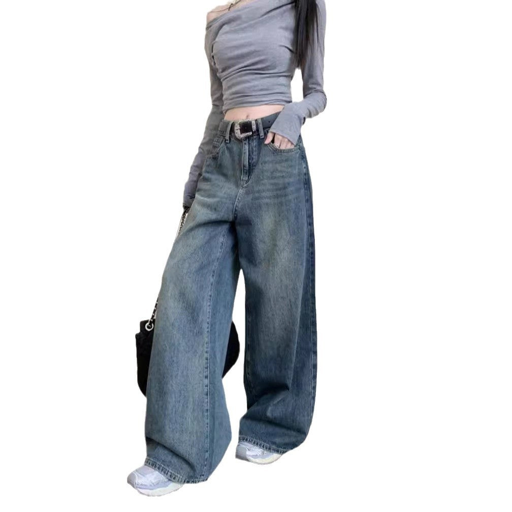 Damen Weite Denim-Hose mit hohem Bund und lässiger Passform EB