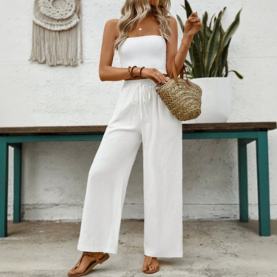 Damen Culotte Jumpsuit mit elastischem Bund und weiter Beinform EB