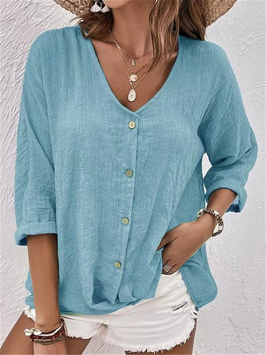 Damen lässige Bluse mit Knopfdetail und weitem Schnitt EB