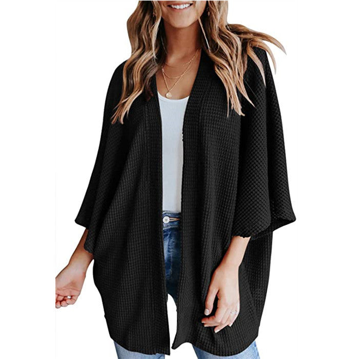 Damen lässiger Strickjacke im Waffelmuster EB