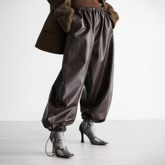 Damen Modische Kunstlederhose mit elastischem Bund EB