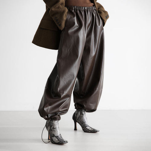 Damen Modische Kunstlederhose mit elastischem Bund EB