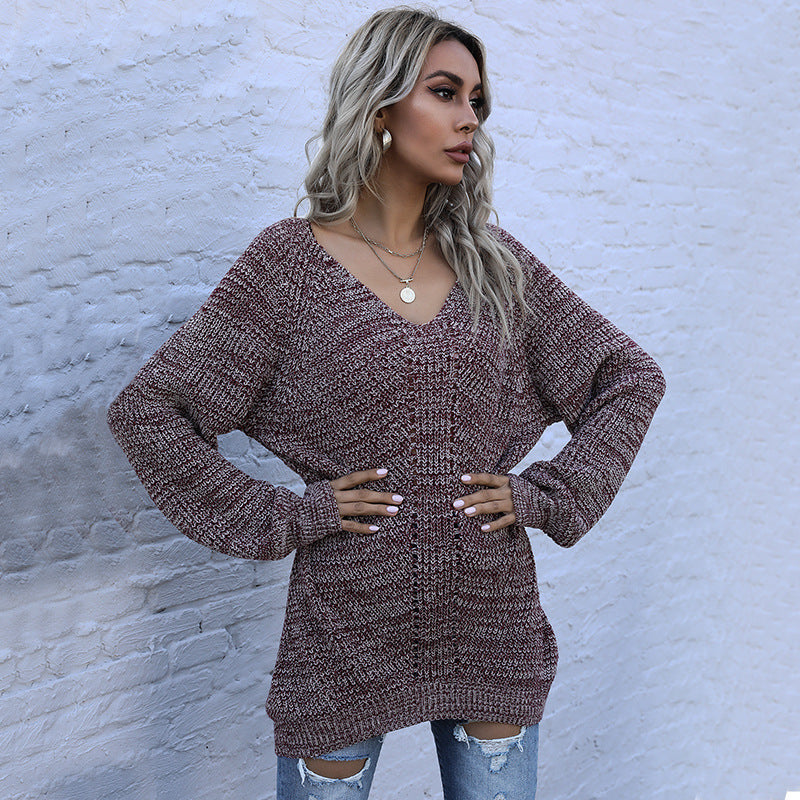 Damen Oversized Pullover mit V-Ausschnitt und Strukturmuster EB