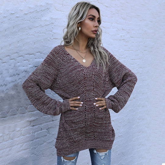 Damen Oversized Pullover mit V-Ausschnitt und Strukturmuster EB